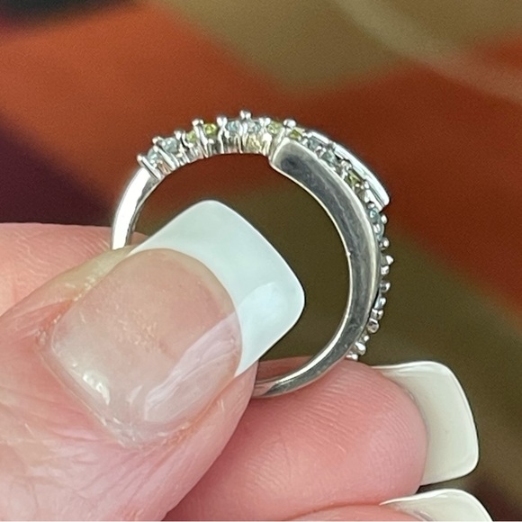 Prong Set Aquamarine and Peridot Signed 925 Bypass Ring - Picture 3 of 15